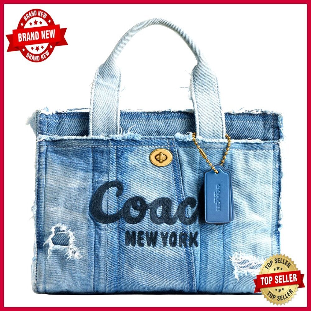 Upcycled Denim Cargo Tote with Detachable Strap Fits iPad